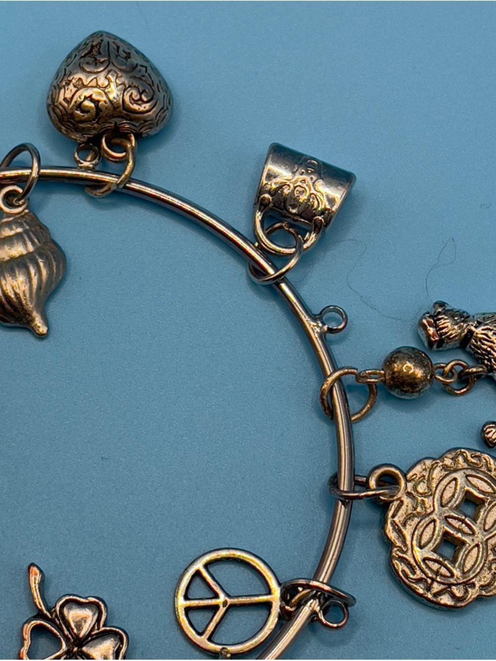 Serenity Loaded Charm Bangle • Turtle Mermaid Peace Clover • Gift Boxed - Picture 8 of 17